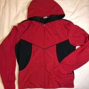 NIKE red and black windbreaker with pockets Large
